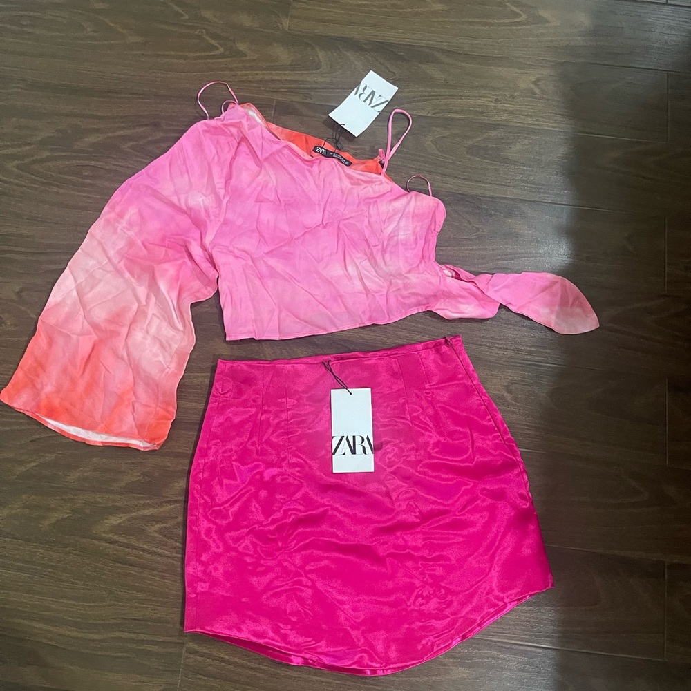 Zara blogger symmetrical pink skirt and blouse - Picture 1 of 8